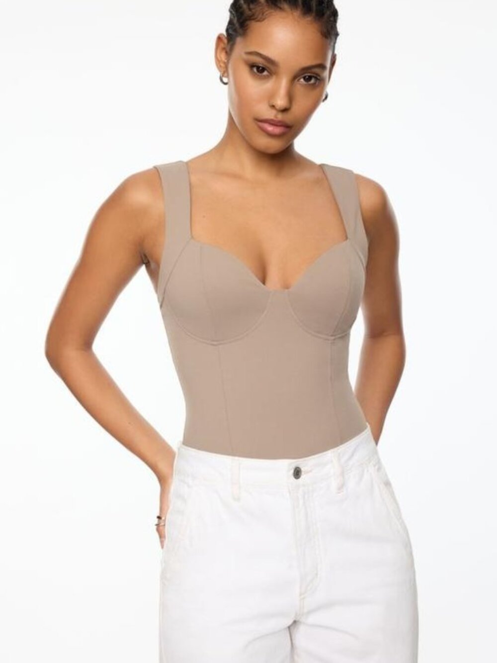 DYNAMITE Addie Sculpt Corset Minimalist Sweetheart Beige Bodysuit Size L